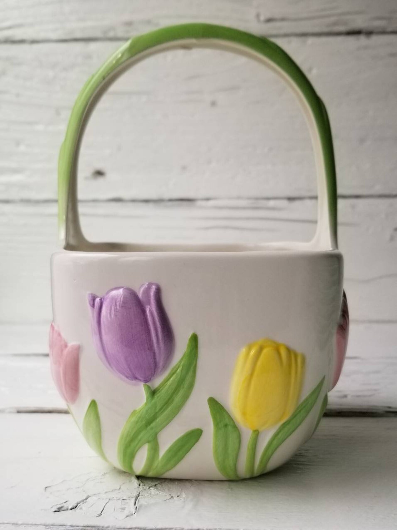 Teleflora Ceramic Tulip Basket White Ceramic Basket Planter Etsy