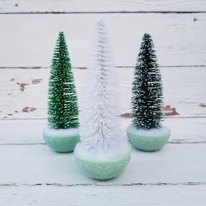 Jadeite & Christmas Tree - Jadeite Mini Dipping Bowl with Bottle Brush Tree - Green Milk Glass - Jadite Gift - Christmas Decor - CHOICE