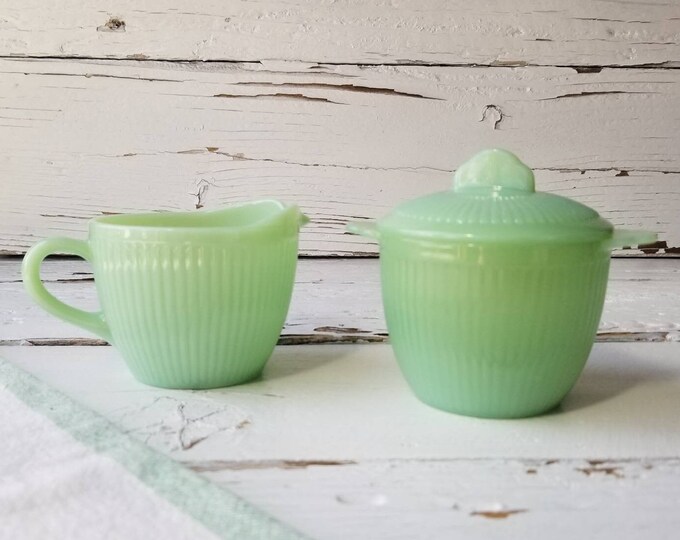 Jadeite Fire King Cream & Sugar Bowl Set Vintage Fire King Etsy