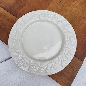 White Embossed Candle Holder - Vintage Ceramic Embossed Floral Candleholder - Farmhouse - Shabby Chic - White Floral Pillar Candle Tray