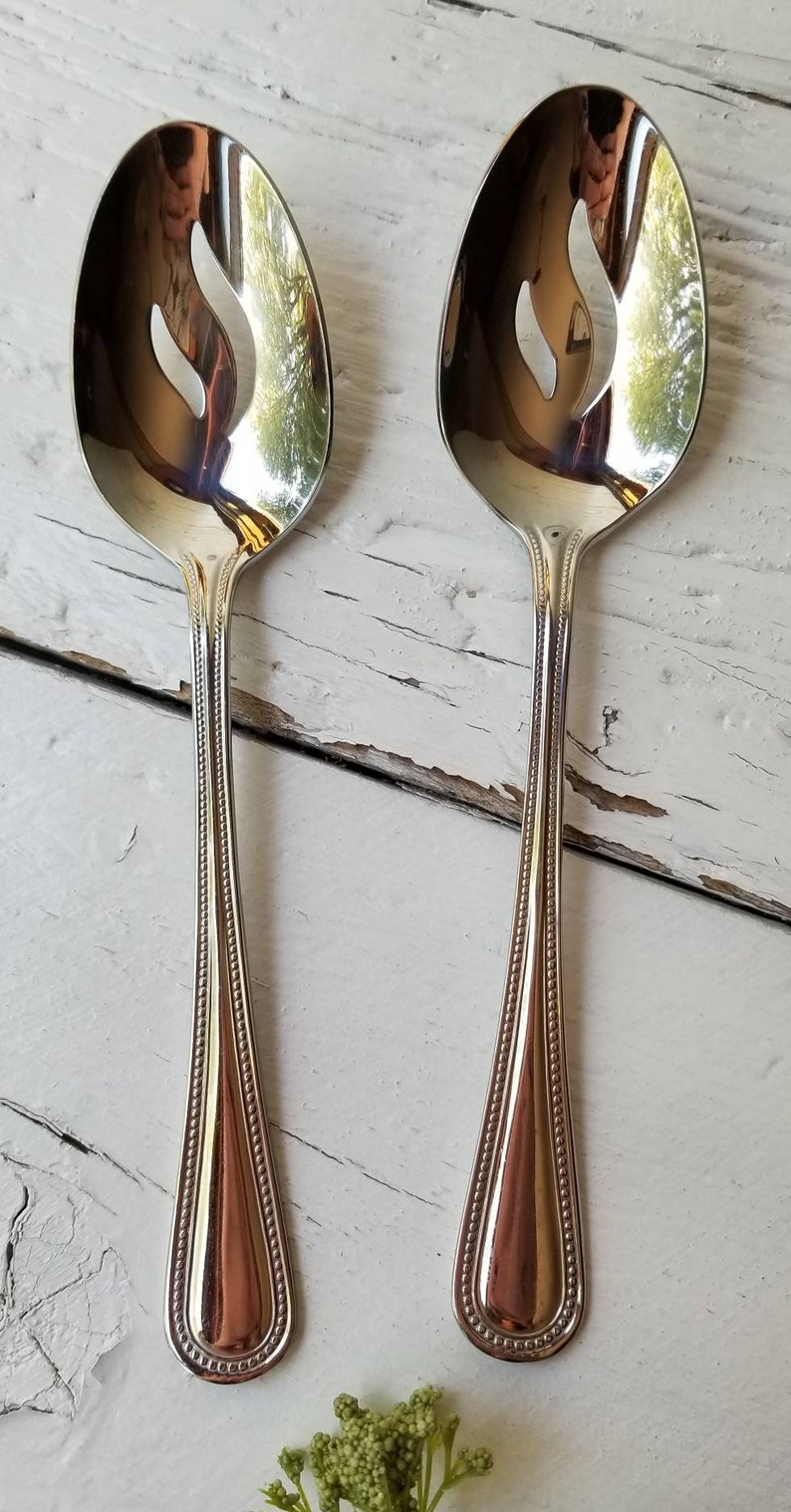 Cuisinart Serving Fork Or Spoon Beaded Stainless 18/10 Serving Utensils CUI8 Bead Handle Meat Fork & Pierced Slotted Spoon 4 Available image 6