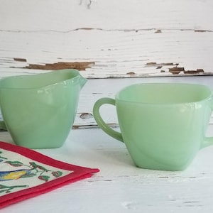 Jadeite Fire King Cream & Sugar Bowl Set - Vintage Fire King Charm Jadeite Cream And Sugar Set - Green Milk Glass - Collectible Jadite