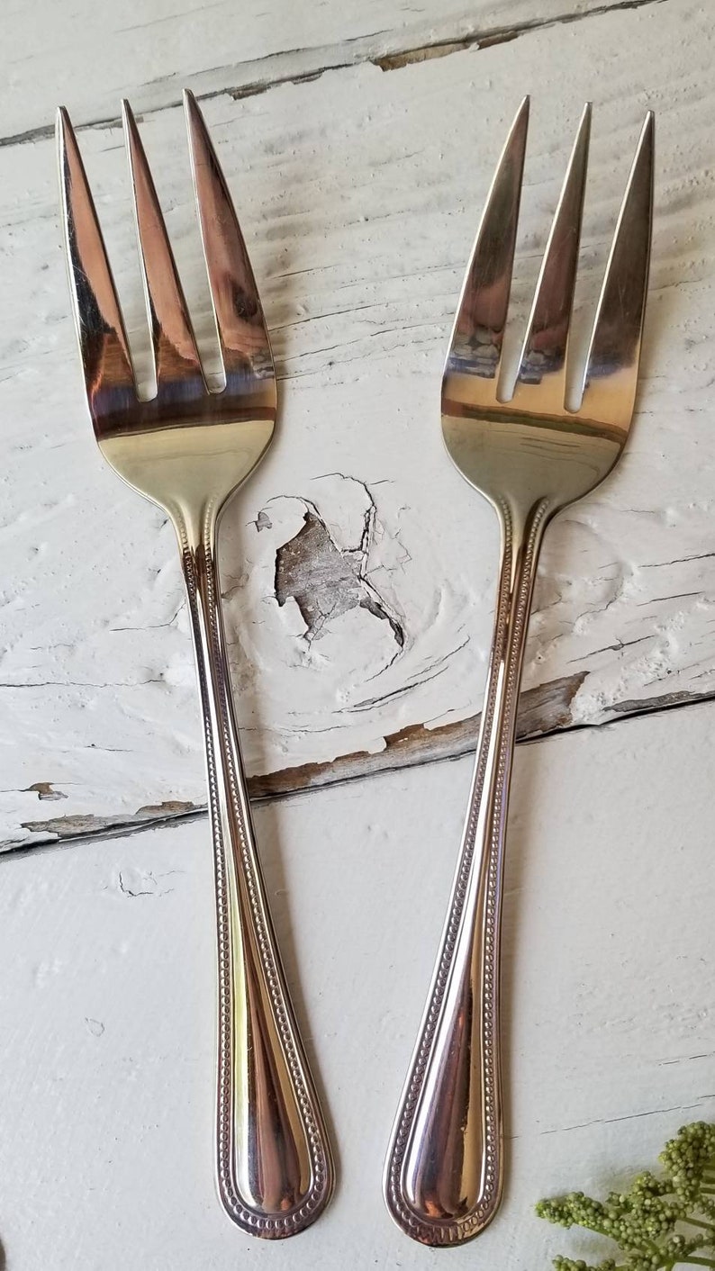 Cuisinart Serving Fork Or Spoon Beaded Stainless 18/10 Serving Utensils CUI8 Bead Handle Meat Fork & Pierced Slotted Spoon 4 Available Meat Serving Fork