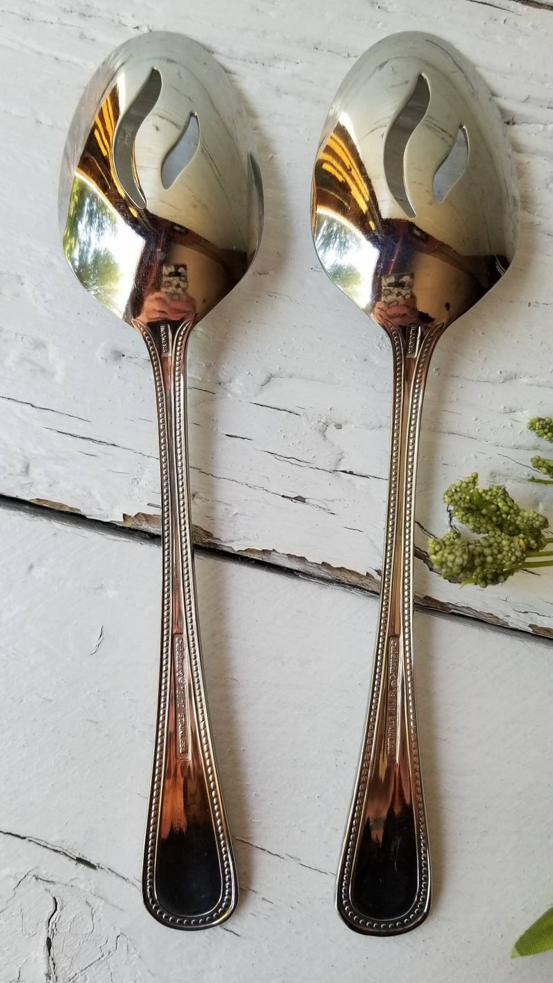 Cuisinart Serving Fork Or Spoon Beaded Stainless 18/10 Serving Utensils CUI8 Bead Handle Meat Fork & Pierced Slotted Spoon 4 Available Slotted Serving