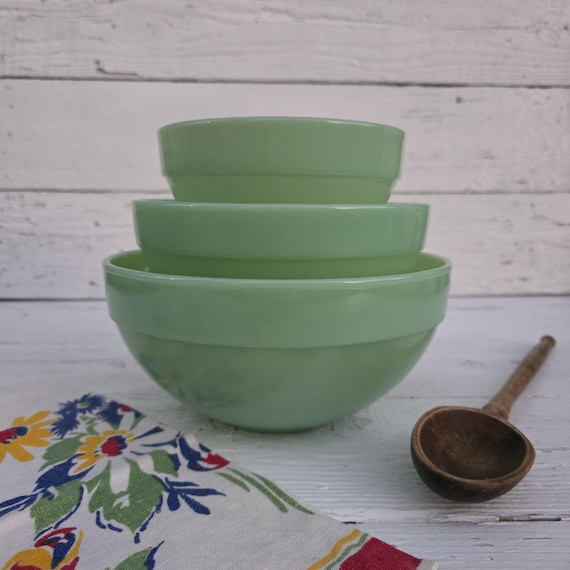 Jadeite Fire King COLONIAL Mixing Bowl Set - Vintage Jadeite