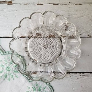 Vintage Beaded Hobnail Egg Plate - Indiana Glass Egg Platter - Crystal Hobnail Glass Egg Tray - Holiday Deviled Egg Serving Plate