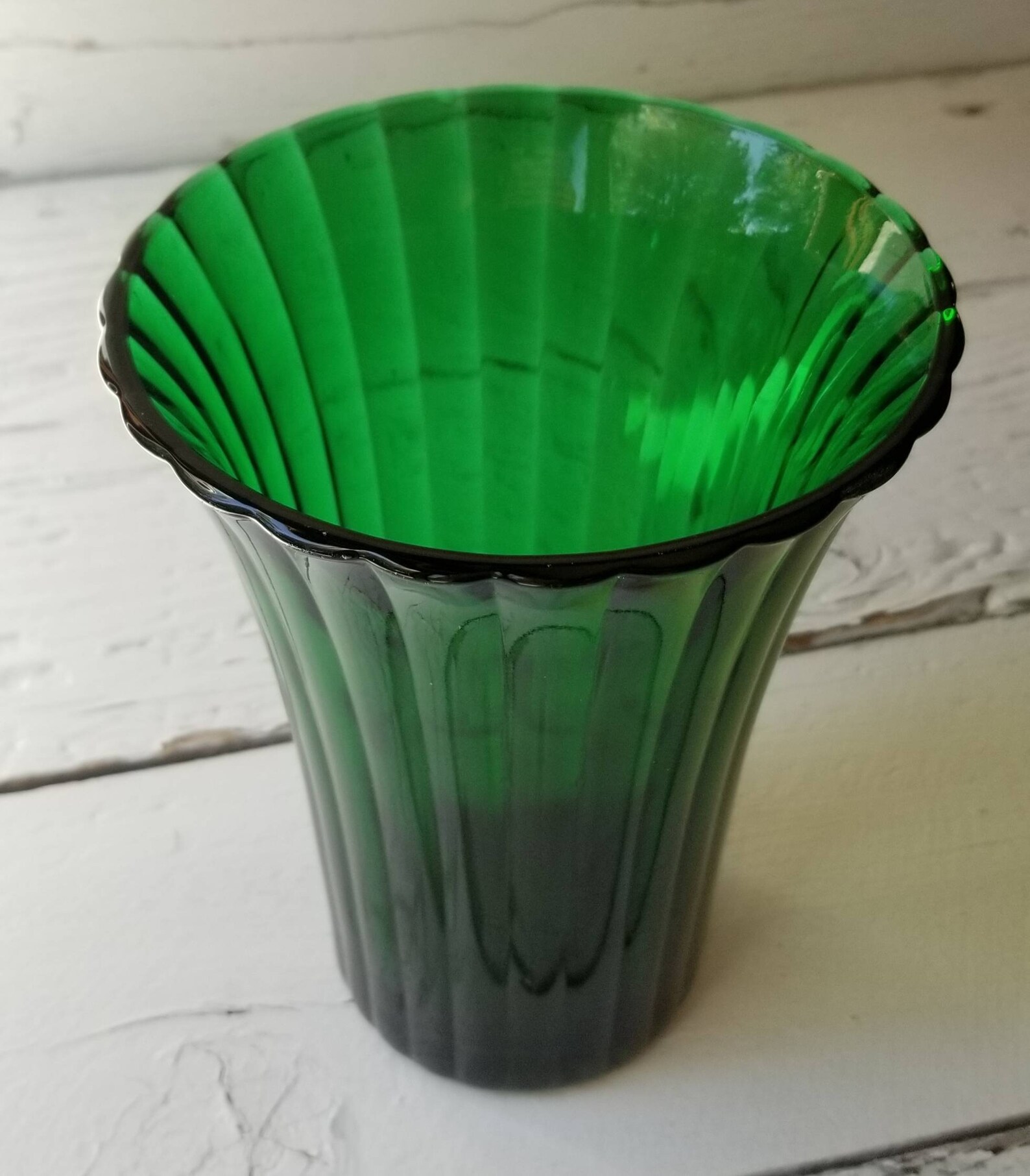 Vintage Napco 1161 Green Vase Ribbed Green Glass Vase Etsy