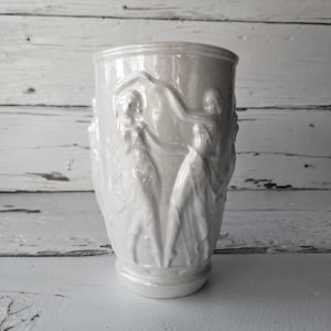 RARE Vintage Dancing Ladies Vase - Art Nouveau Vase - White Ceramic Semi-Nude Dancing Ladies Vase - Art Deco