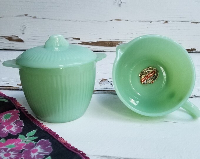 Jadeite Fire King Foil Label Creamer Vintage Jane Ray Jadeite Cream