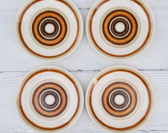 Santa Fe Royal, Ironstone Bread Plates 6.5" - Santa Fe Pattern, Royal (USA) China, Cavalier Ironstone - Brown & Orange Rings - 4 Available