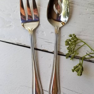 Cuisinart Serving Fork Or Spoon Beaded Stainless 18/10 Serving Utensils CUI8 Bead Handle Meat Fork & Pierced Slotted Spoon 4 Available Serving Fork & Spoon