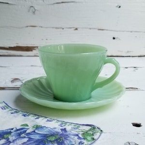 Jadeite Fire King Shell Swirl Cup & Saucer - Vintage Anchor Hocking Shell Cup w/Saucer - Collectible Jadite - Jadeite Shell - 2 Available