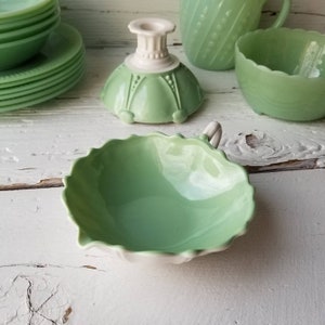Jadeite Green & Vitrock Bowl - Vintage Anchor Hocking Oyster and Pearl American Artware - Fired On Springtime Green on White Vitrock