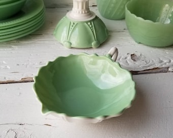 D GREEN ✴︎Mega Rare✴︎ 南部 哀愁 極上皿 Jadeite Fire King Restaurant Ware G300 Beaded Rim Bowl - 15
