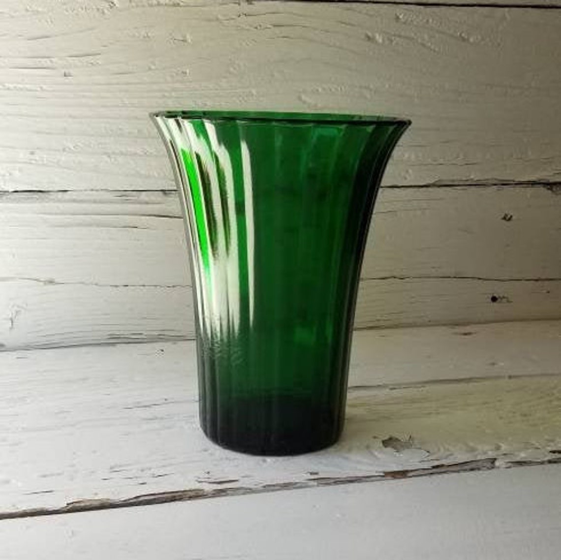 Vintage Napco 1161 Green Vase Ribbed Green Glass Vase Etsy