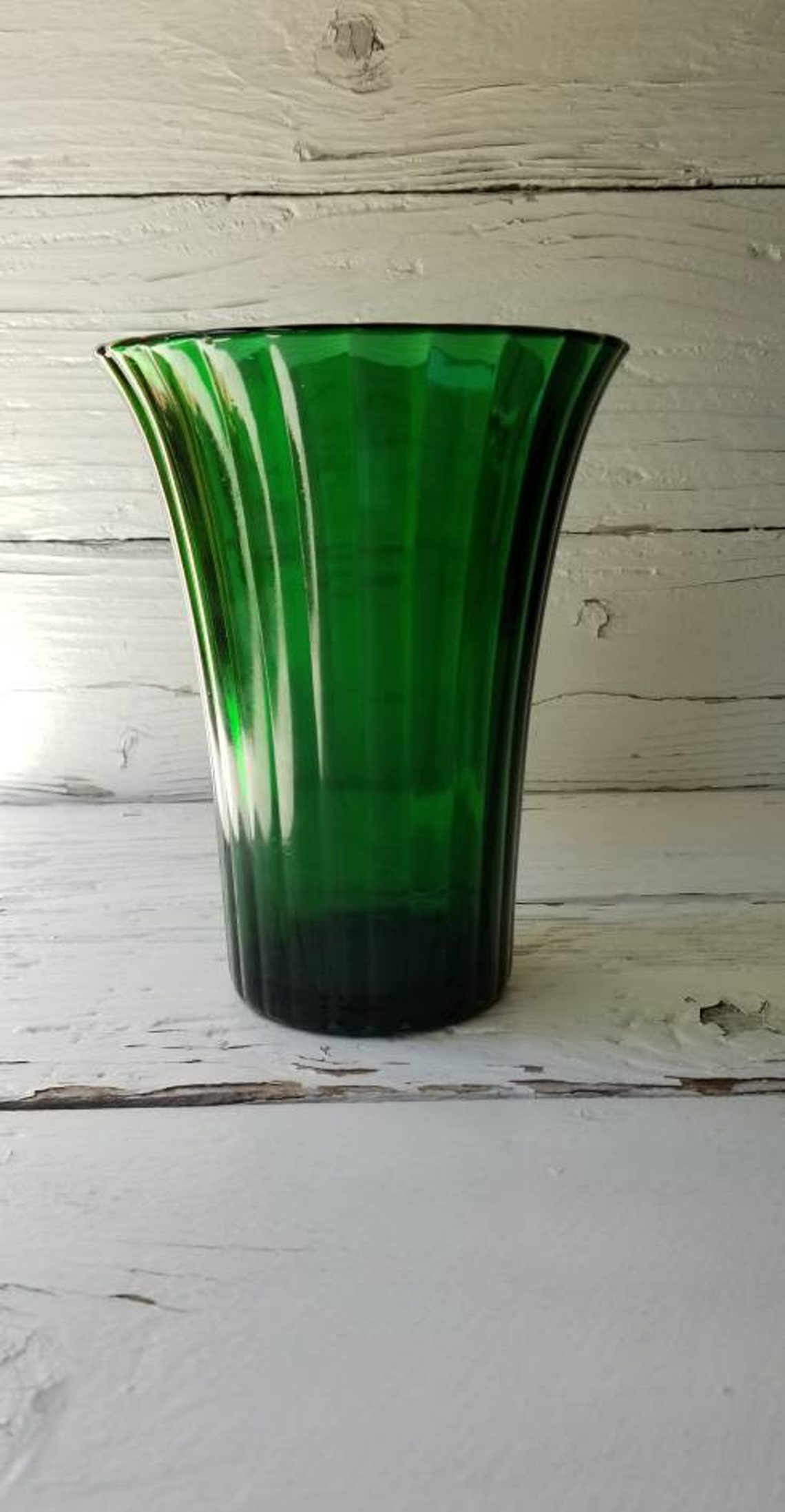 Vintage Napco 1161 Green Vase Ribbed Green Glass Vase Etsy