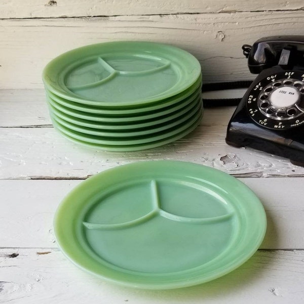 Jadeite Fire King Divided Grill Plate - Vintage Restaurant Ware Compartment Plate - Anchor Hocking Jadite Grill Plate - 6 Available