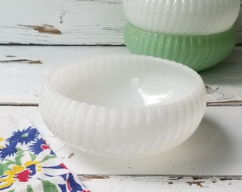 Fire King Bulb Bowl - Jadeite or Milk White Anchor Hocking Vintage Ribbed Swirl Candy Bowl - Green or White Milk Glass Dish - 3 Available