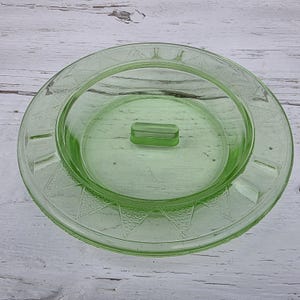 Vintage Hazel Atlas Green Glass Ashtray w/Matchbook Holder - Uranium Vaseline Glass Ashtray - Green Depression Glass Ashtray
