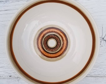 Ironstone Bowls - Santa Fe Pattern, Royal (USA) China, Cavalier Ironstone - Brown & Orange Rings - Cereal Bowl 6.5" - 4 Available