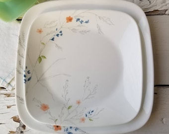 Corelle Boutique ADLYN Dinner or Salad Plate - White Square Plate - Spring Flowers Dotted Stems - CHOICE Dinner or Salad/Lunch Plate - NEW