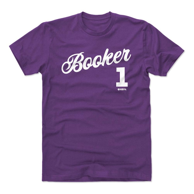 Devin Booker Men/'s Cotton T-Shirt Phoenix Basketball Devin Booker Phoenix Script WHT