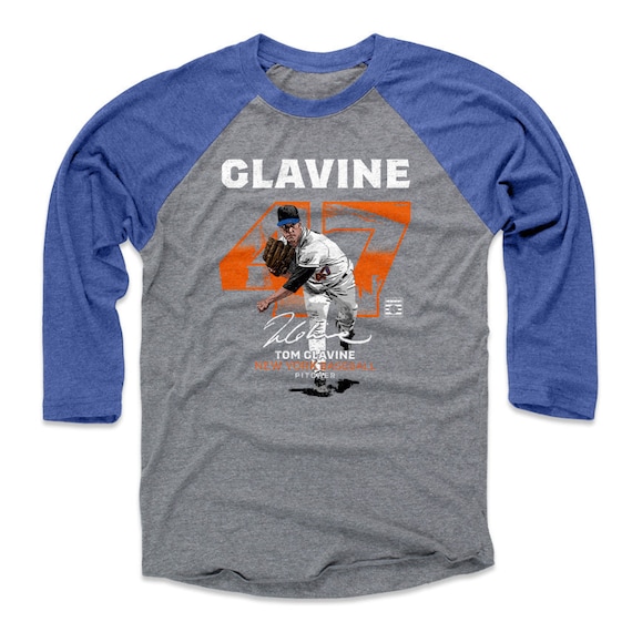 500LVL Tom Glavine Men's Baseball T-Shirt - New York Baseball Tom Glavine Throwback Number Wht