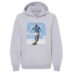 Erling Haaland Men&#39;s Hoodie - Manchester Premier League Erling Haaland Manchester City Bold Number WHT