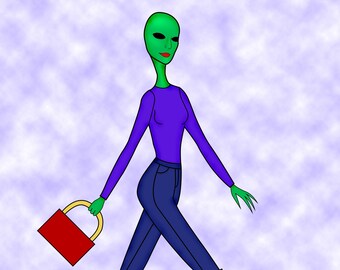 Alien fashion illustration / alien illustration /Alien Art/ Green Alien / Alien Artwork / Alien Drawing / Alien Print / Fashion Illustration