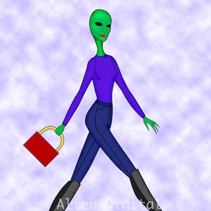 Alien fashion illustration / alien illustration /Alien Art/ Green Alien / Alien Artwork / Alien Drawing / Alien Print / Fashion Illustration