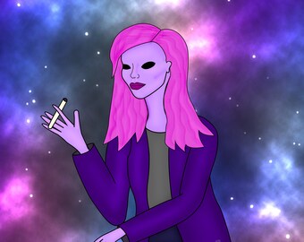 Alien fashion illustration / alien illustration /Alien Art/ Green Alien / Alien Artwork / Alien Drawing / Alien Print / Fashion Illustration