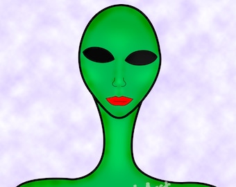 Alien fashion illustration / digital art /Alien Art/ Green Alien / Alien Artwork / Fashion Illustration / Alien Print / Alien Woman