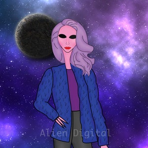 Alien fashion illustration / alien illustration /Alien Art/ Green Alien / Alien Artwork / Alien Drawing / Alien Print / Fashion Illustration