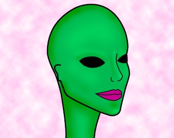 Alien fashion illustration / alien illustration /Alien Art/ Green Alien / Alien Artwork / Fashion Illustration / Alien Print / Alien Woman /