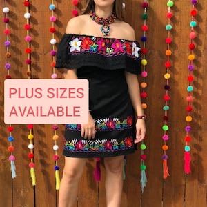 PLUS SIZE Mexican Dress, Off Shoulder Colorful Floral Mexican Dress, Vestido Tradicional Mexicano, Mexican Fiesta Dress, Vestido 5 de Mayo