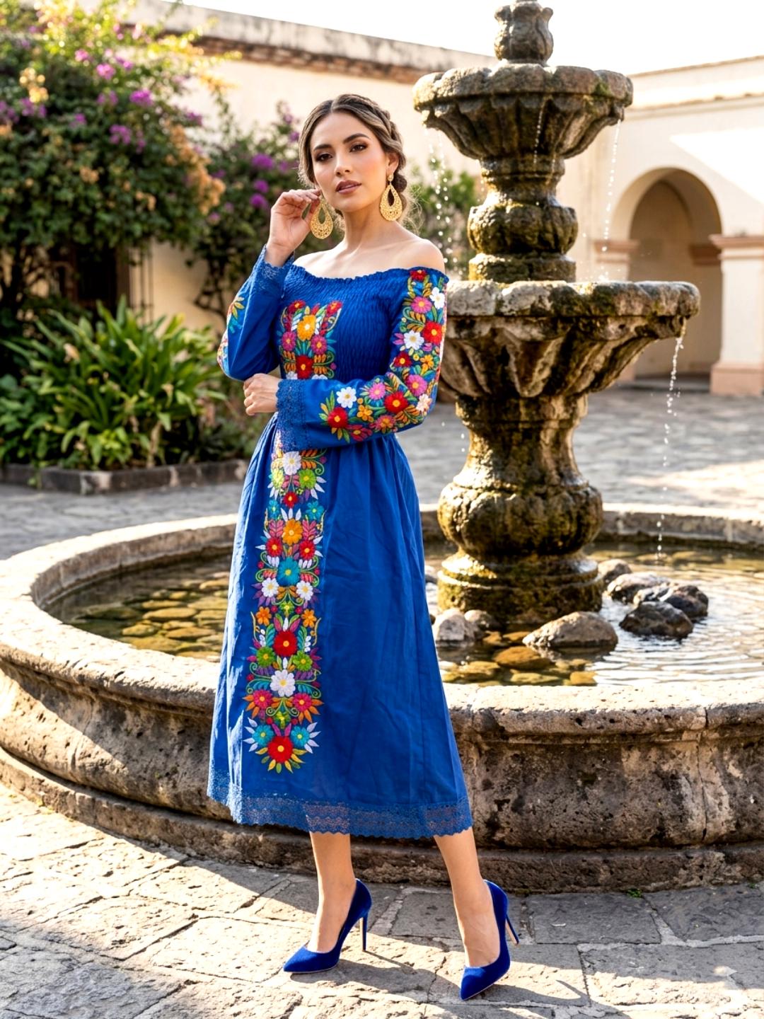 long sleeve mexican dress New Arrivals Women Embroidered Sleeves Casual Knee Length Embroidery Short Hand Embroidered Mexican Dress embroidery pattern Vestidos Mexican Long Sleeve Dress