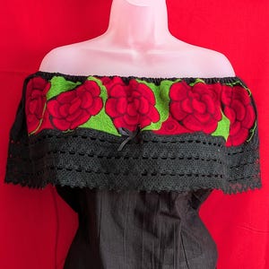 PLUS SIZE Off the shoulder Mexican Blouse, Beautifully Embroidered  Flowers Multicolor, Pattern Stunning Style, Mexican Blouse, Mex.blouse.