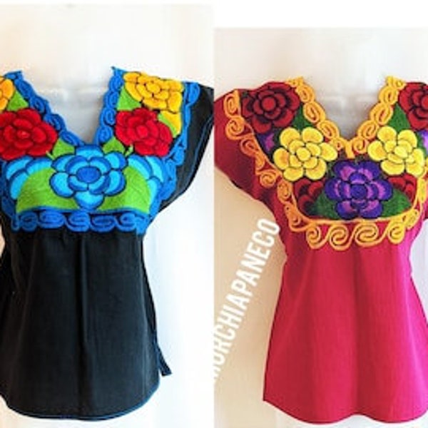 Mexican Blouse, Blusa Mexicana Multi Floral Embroidered blouse, Mexican Flowers Bluse, Best Gift for her, Blusa Zinacantan,5 De Mayo outfit.