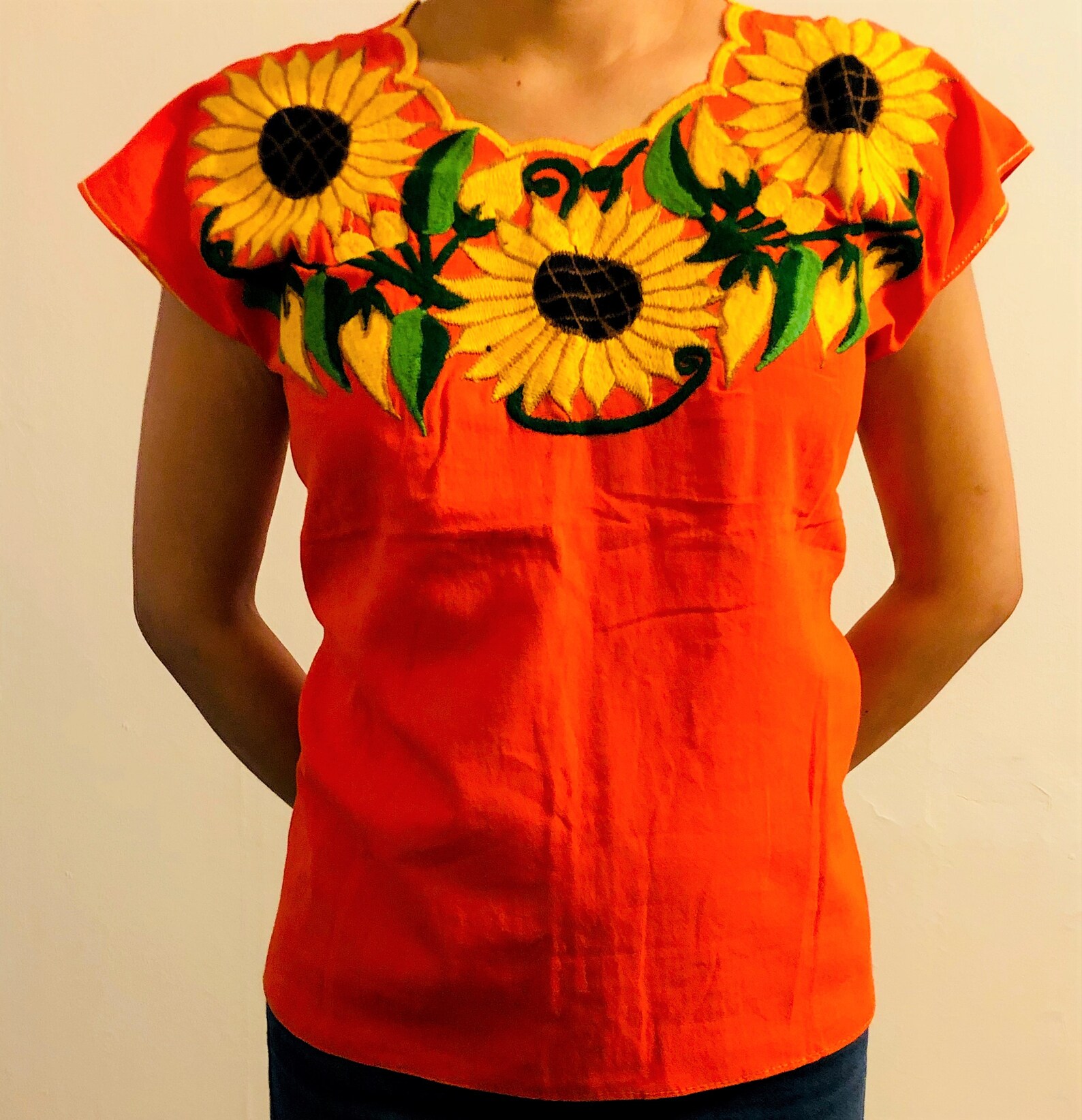 Sunflowers Embroidered Mexican Blouse Sunflowers Mexican Etsy