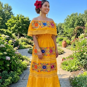 Women's Mexican Off-Shoulder Maxi Dress - Floral Embroidery Fiesta Beach Dress Women's Mexican Off-Shoulder Maxi Dress - Floral Embroidery Fiesta Beach Dress