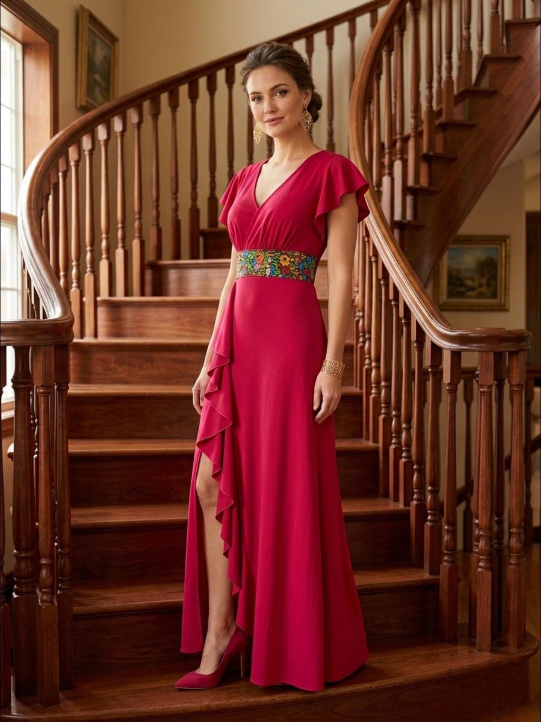 formal mexican dresses Julieta Floral Dress. Mexican Artisanal Flower Dress. Formal Maxi Dress.  Latina Style