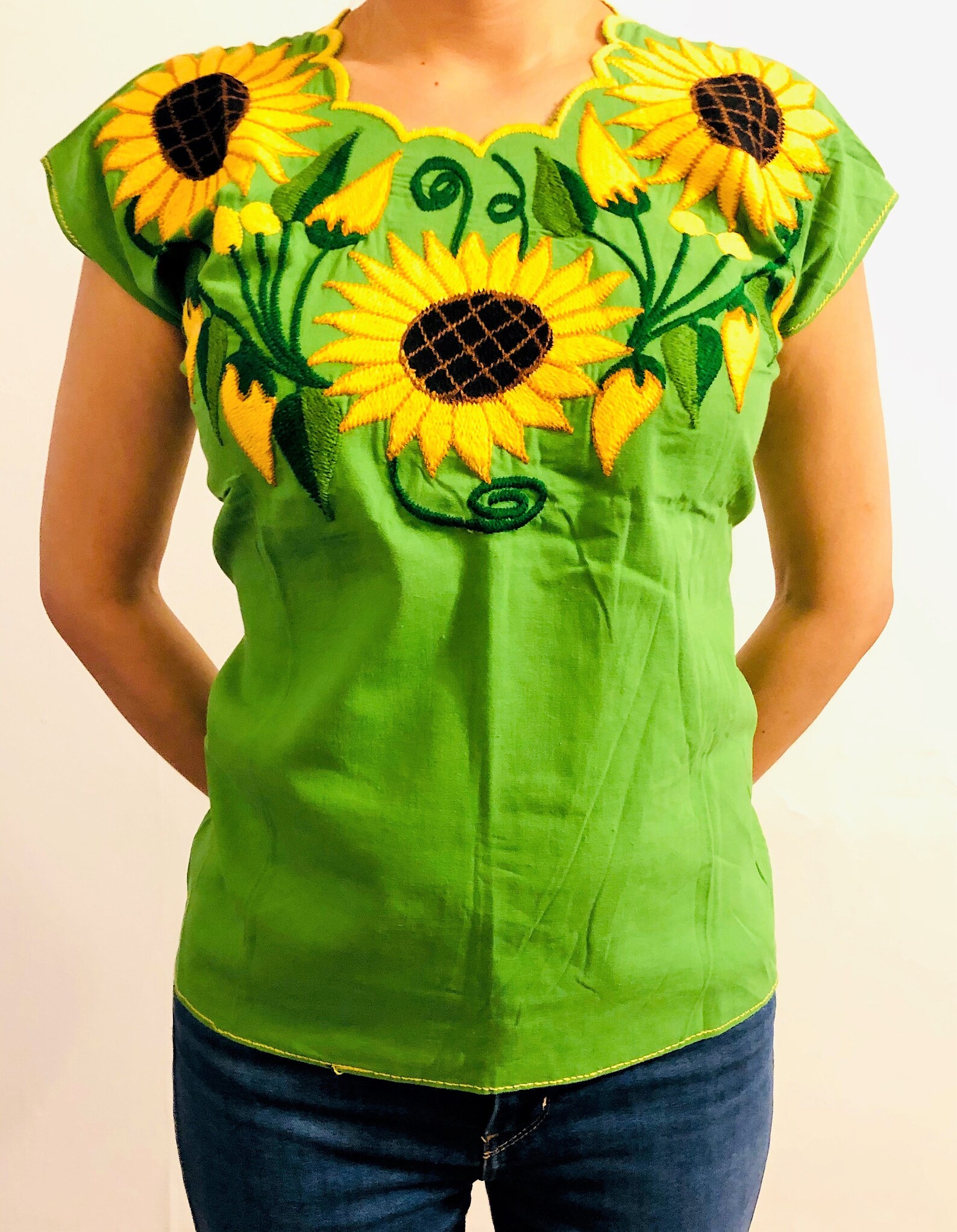 Sunflowers Embroidered Mexican Blouse Sunflowers Mexican Etsy