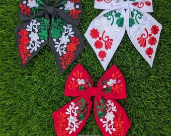 Tricolor Mexican Hair Bow,  Mexican Bow, Floral Bow, Moño Mexicano, Accesory Hair, Moñito Mexicano Tricolor, Moño Patriótico Floral Mexicano