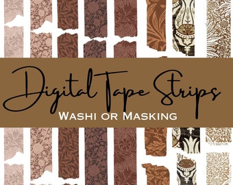 Digital Printable Washi Masking Tape PNG Files for Journal Embellishments, Scrapbooking, Collage, Art