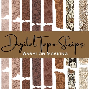 Digitale afdrukbare Washi Masking Tape PNG-bestanden voor dagboekversieringen, scrapbooking, collage, kunst