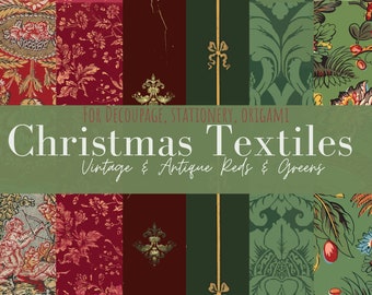 Vintage Christmas Fabric Textures: Red & Green Digital Paper (Digital Download)