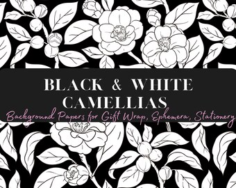 Black & White Camellia Flower Backgrounds: DIY Ephemera (Digital Download)