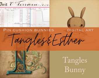 Embroidery Bunny Pin Cushion Art: Tangles & Esther (Digital Download)