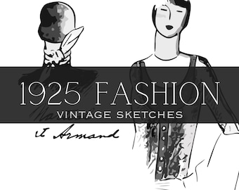 1925 French Fashion Sketches: Digital Stickers & Note Cards (Digital Download)