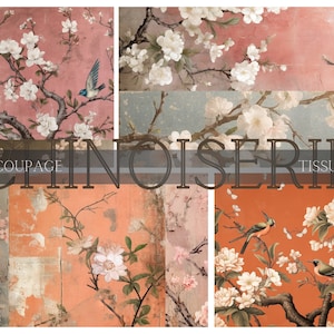 Orange Sherbet - Digitale Chinoiserie-afbeeldingen voor decoupage of collages in tijdschriften, plakboeken, kunstboeken, wenskaarten en andere ambachten